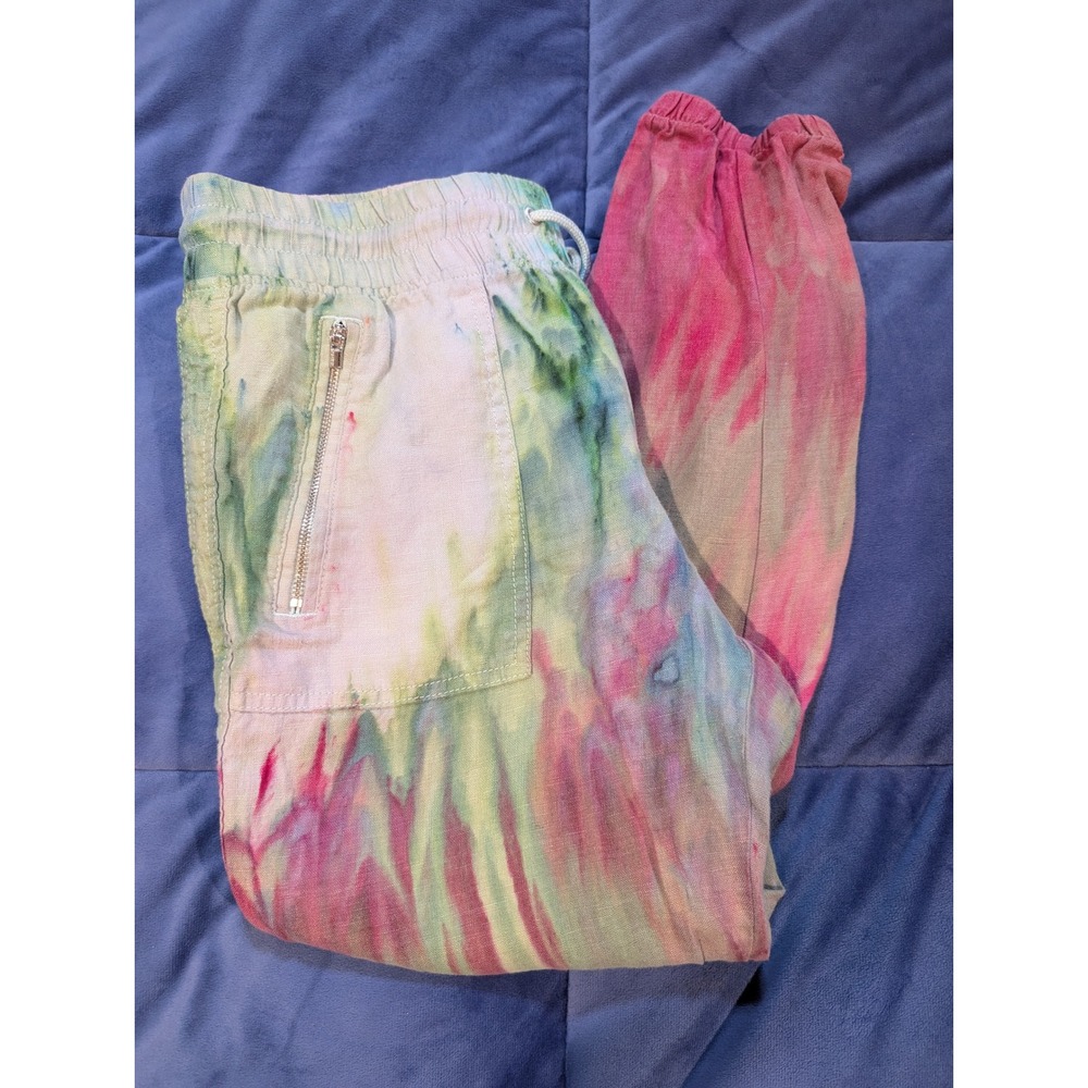 Athleta Cabo Linen Jogger Womens 6P Multi Tie Dye Elastic Waist Zip Pocket Pants